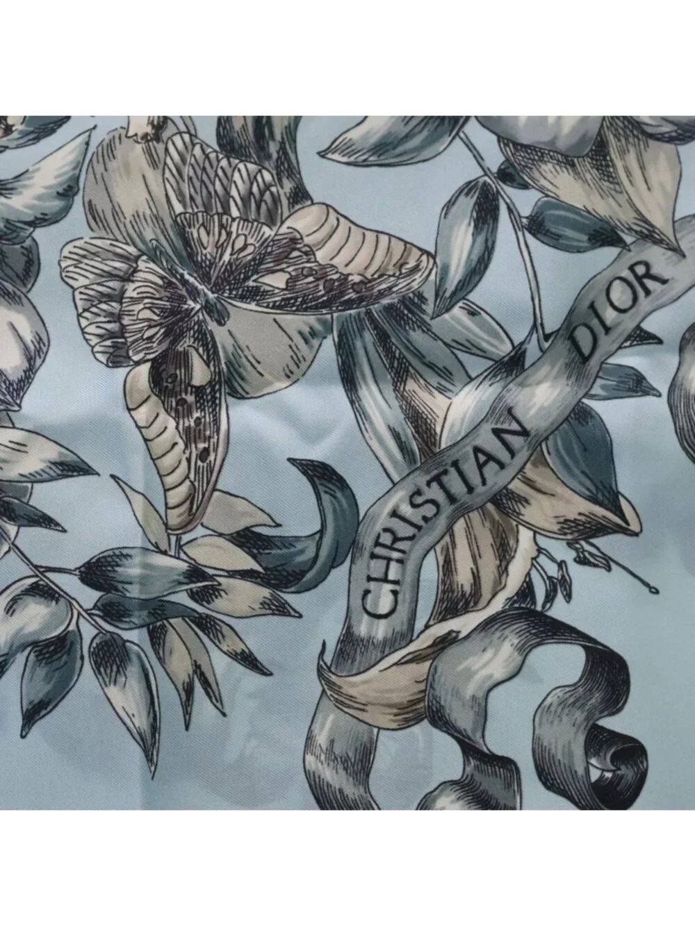 Dior le Jugement Floral Pattern Reversible Silk Scarf Blue Gray
